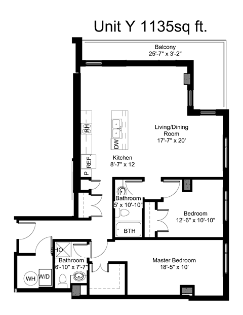 Floor plan for 2 beds, 2 baths, 1132 sqft